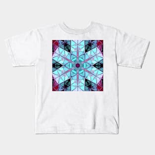 Mosaic Kaleidoscope Flower Blue and Red Kids T-Shirt